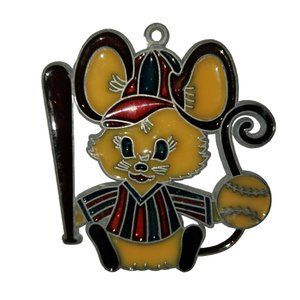 Vintage Handmade Stained Glass Baseball Mouse Umpire Suncatcher Ornament